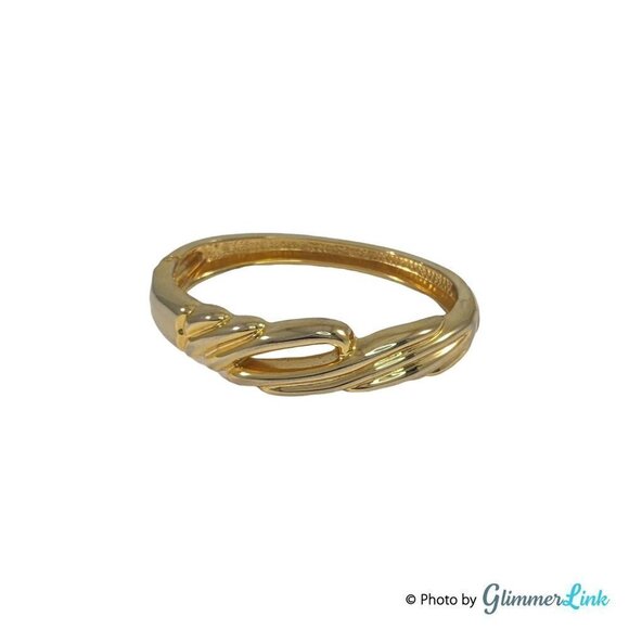 Vintage Gold Tone Hinged Ribbed Bangle Clamper Bracelet - Picture 5 of 10